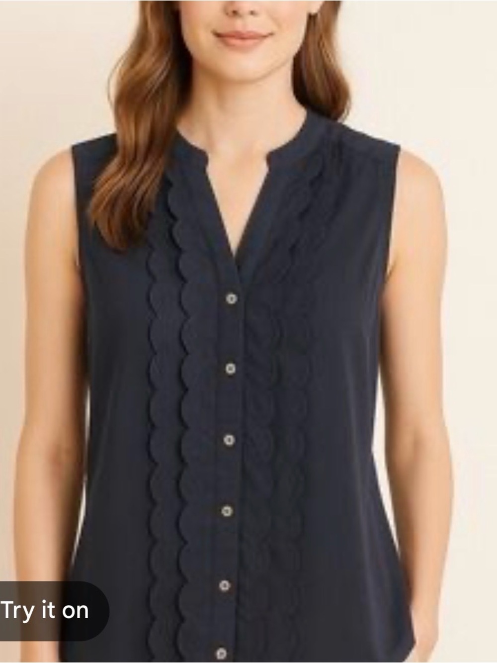 Meadow Rue Sleeveless Scallop Button-Front Top - Navy